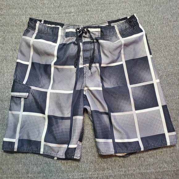 Joe Boxer Swim Trunks Mens Large Gray Plaid Draw String Beach Surf Casual Summer - Picture 1 of 6